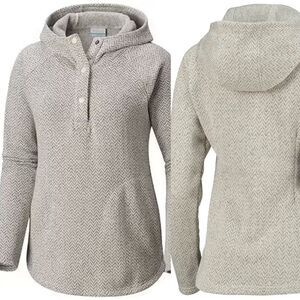 Columbia DARLING DAYS PULLOVER HOODIE quarter snap gray hooded knit sweater M